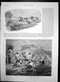 Antique Old Print Watercourse Bridge Bokhara Troops Turkoman Fortress 1895 19th