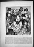 Original Old Antique Print Group Bavarian Peasants 1870 19th Century