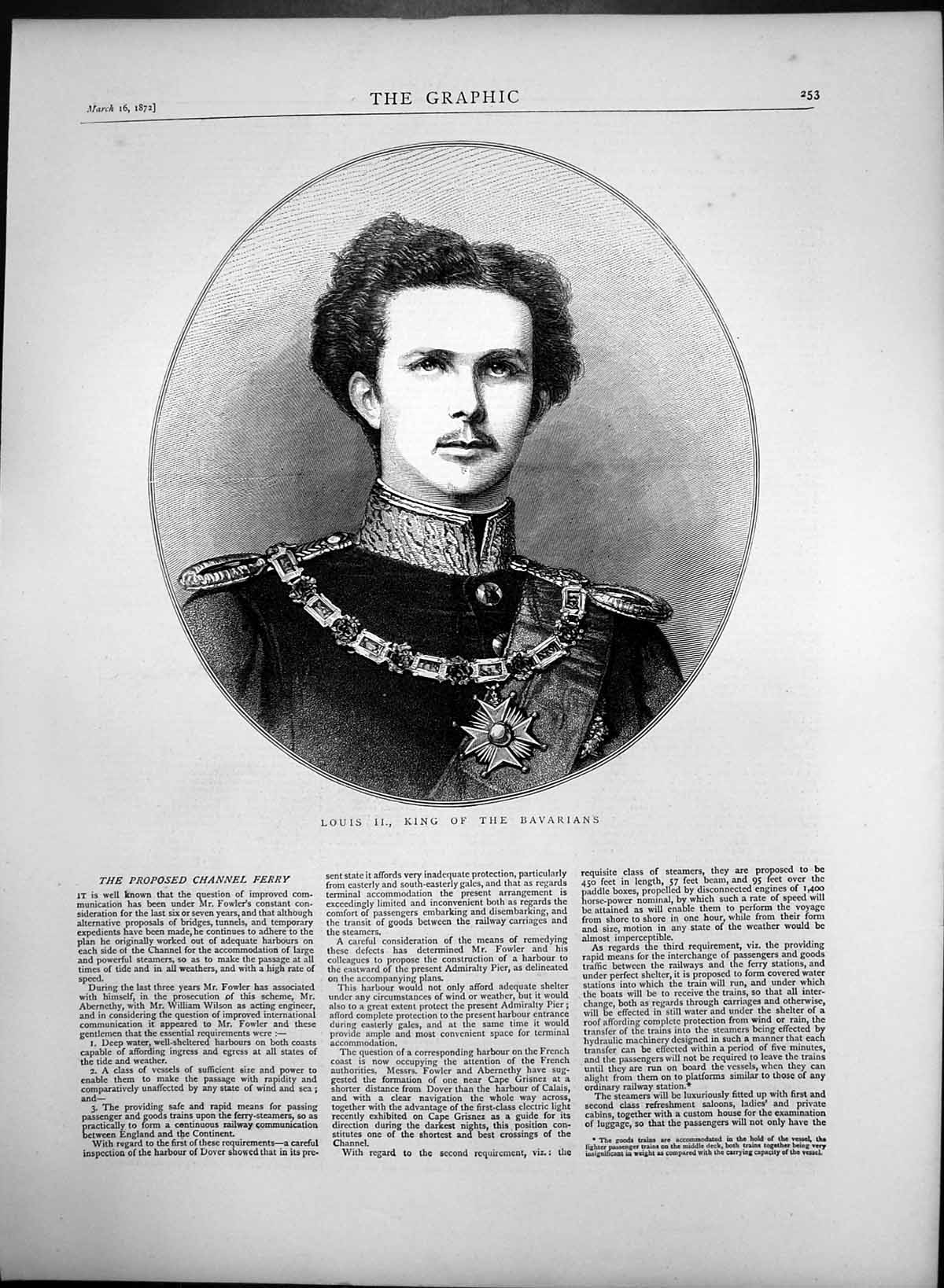 Original Old Antique Print Portrait Louis Ii King The Bavarians 1872 Victorian