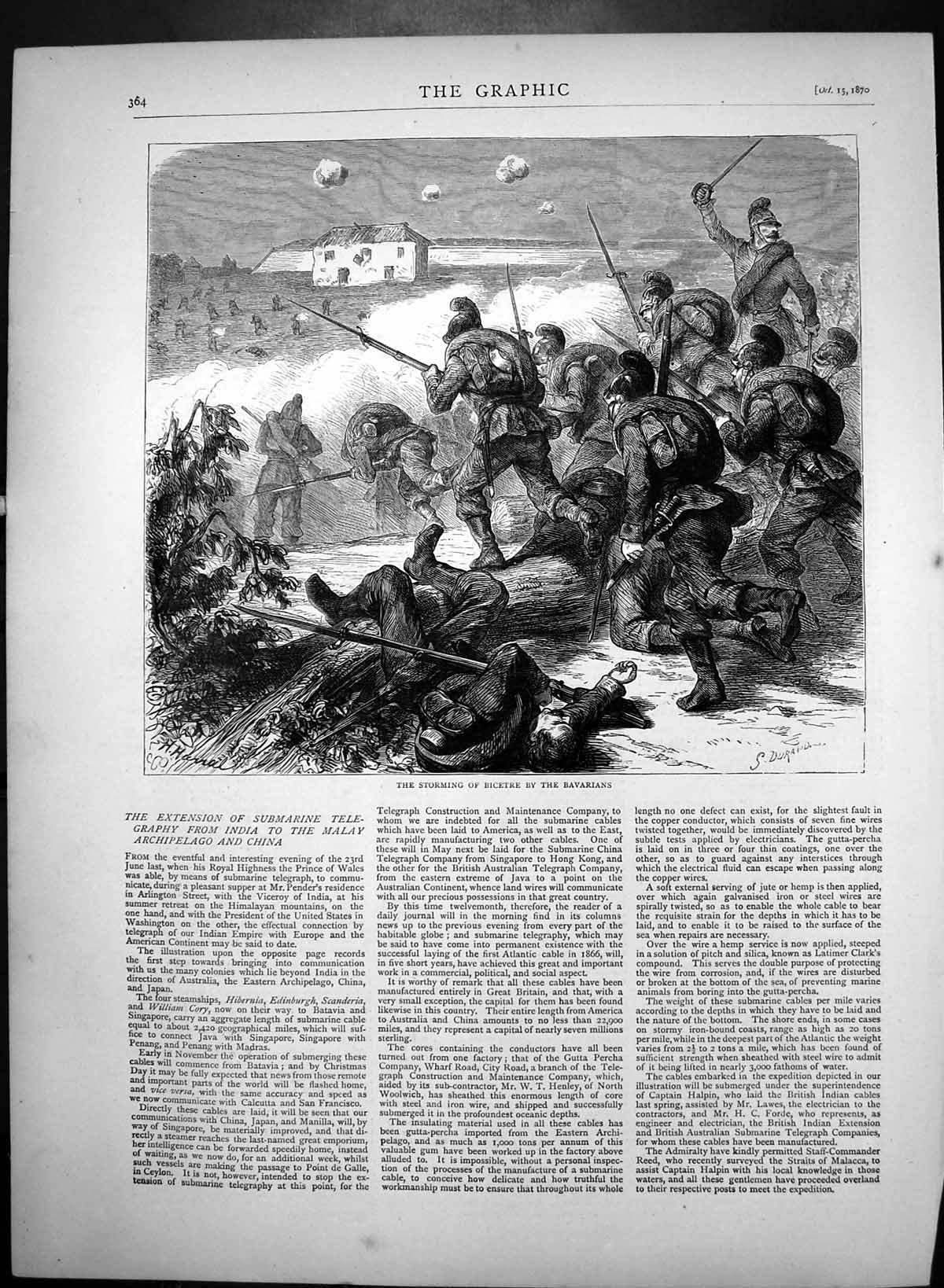 Original Old Antique Print Storming Bicetre By Bavarians Siers In Battle 1870