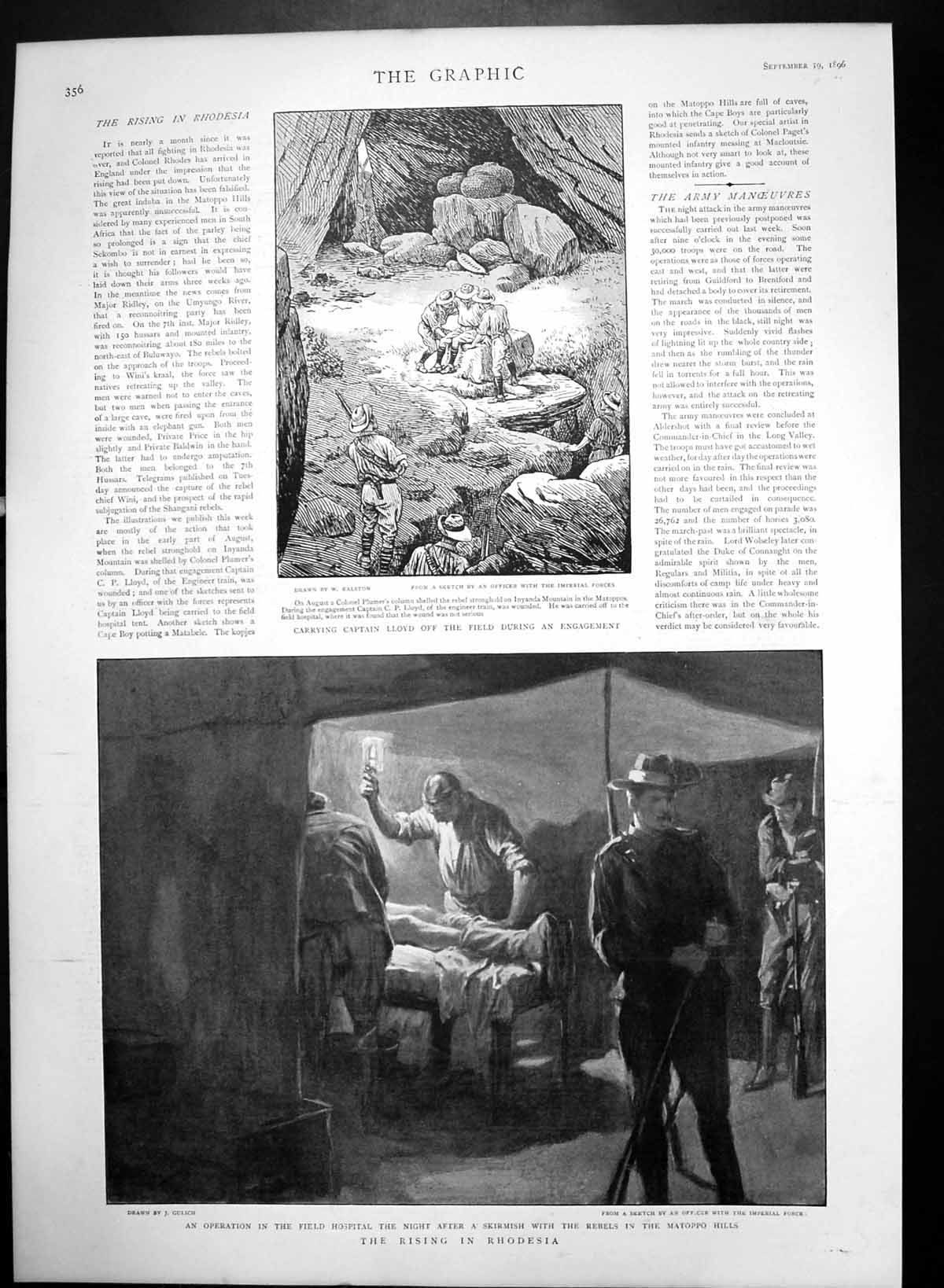 Antique Print Capt Lloyd Carried Off Battlefield Operation Field Hosp 1896 19th