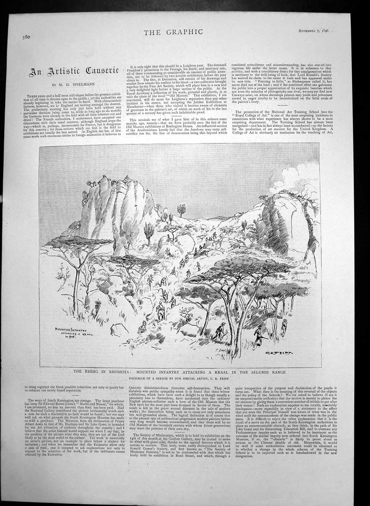 Old Antique Print Mounted Infantry Attacking Kraal In Seundi Range 1896 19th