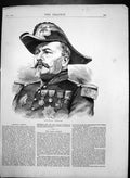 Original Old Antique Print General Uhrich Brave Officer French Army 1870 19th