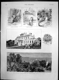 Old Antique Print Cannes Villa Rothschild Villa Salon Garden Terrace 1892 19th