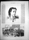 Original Old Antique Print Empress Eugenie Street Sudan During Bombardment 1870