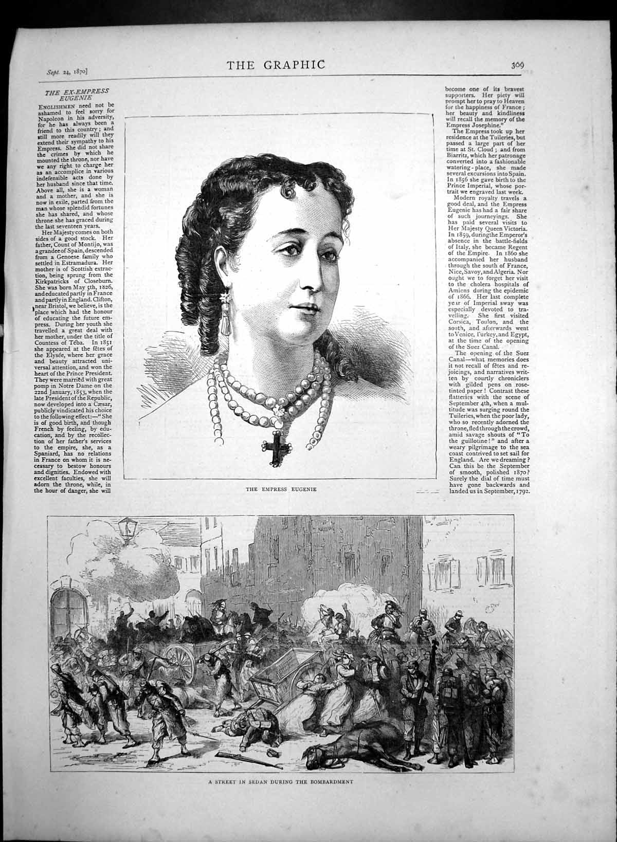 Original Old Antique Print Empress Eugenie Street Sudan During Bombardment 1870