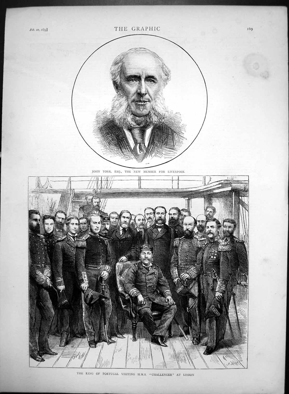 Antique Print John Torr Mp King Portugal Visiting Hms Challenger Lisbon1873