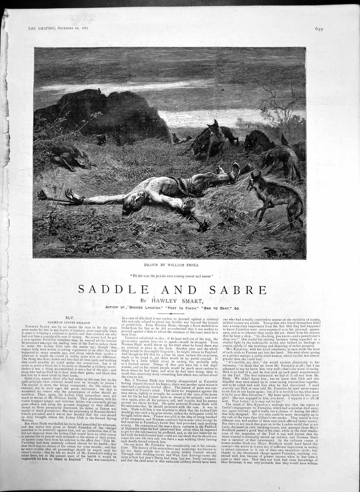 Antique Old Print Saddle & Sabre Hawley Smart Jackals Attacking Prisoner 1887