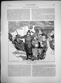 Original Old Antique Print Police Convoy In Boston In Winter 1870 Victorian