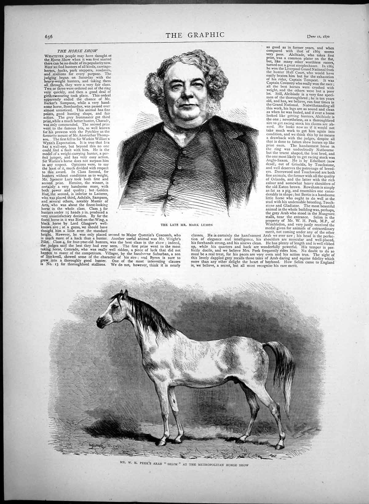 Antique Old Print Late Mark Lemon Wh Peeks Arab Selim Metro Horse Show 1870
