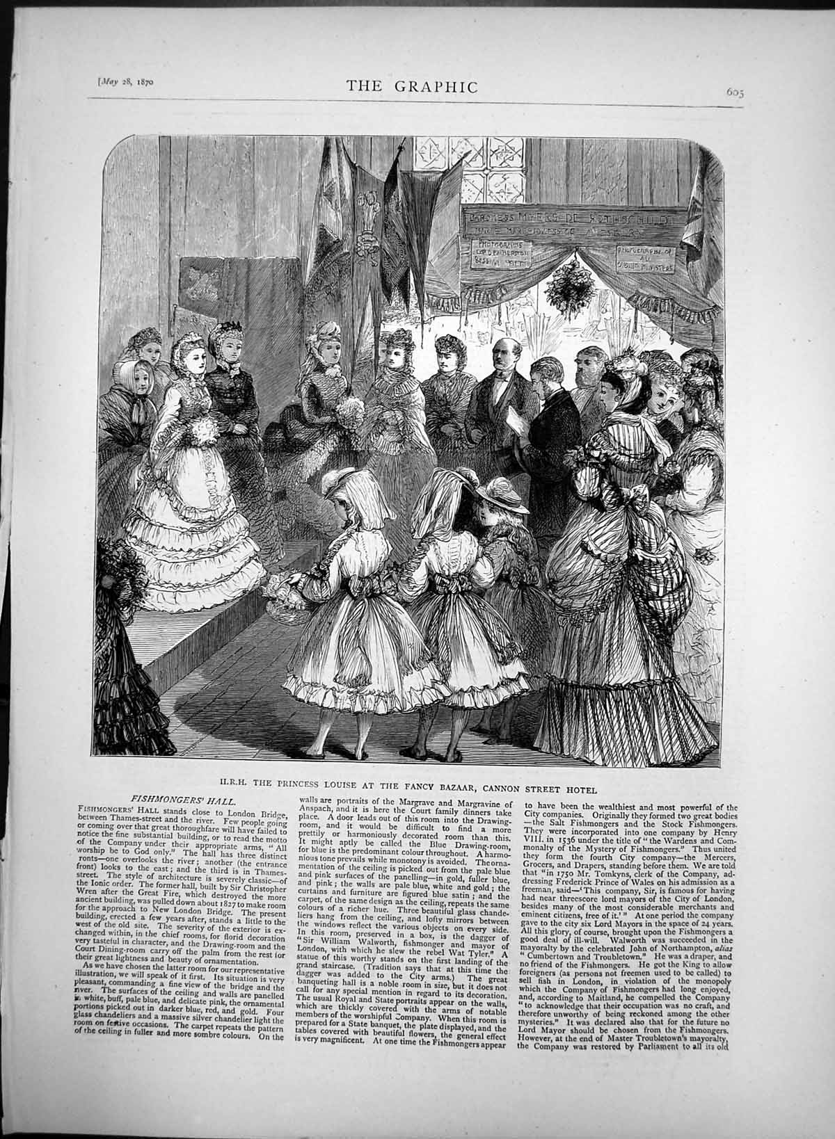 Old Antique Print Princess Louise Fancy Bazaar Cannon Street Hotel 1870 19th