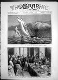 Antique Old Print Corinne & Enchantress Yacht Race Presentation Fruit 1874 19th