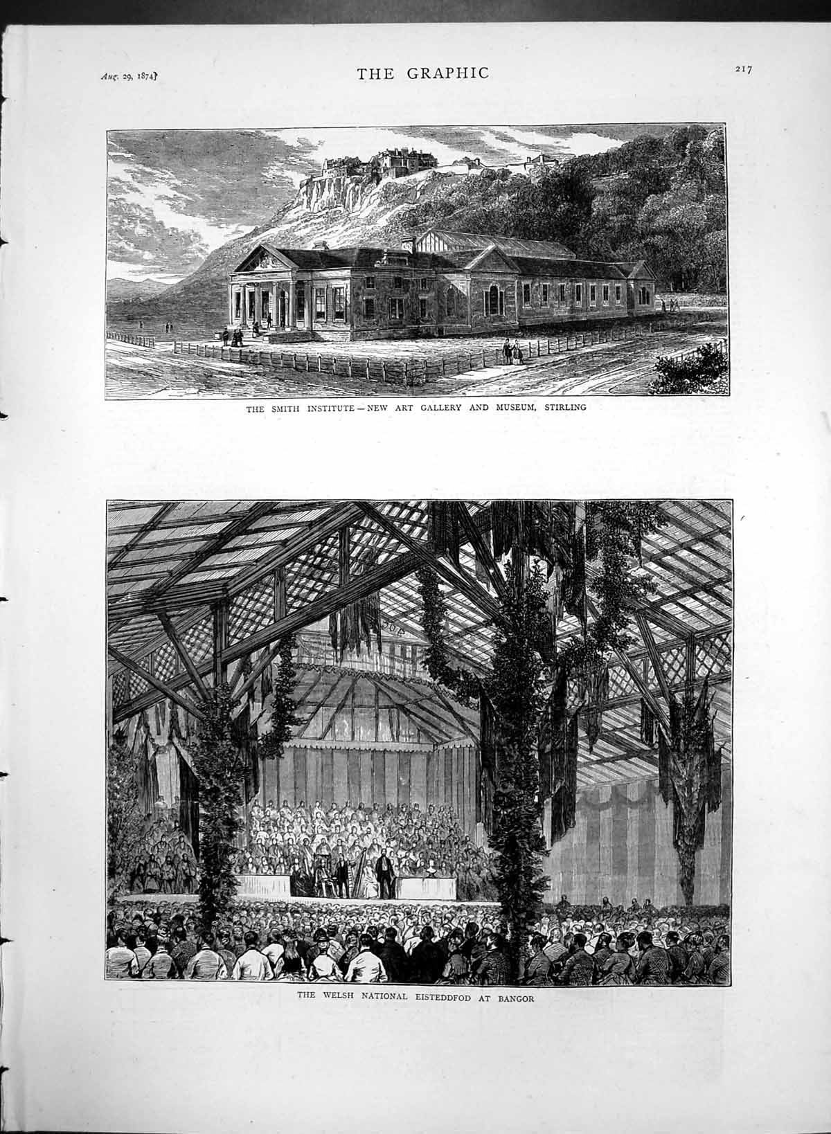 Antique Print Welsh Eisteddfod Bangor Smith Institute Gallery Stirling1874 19th