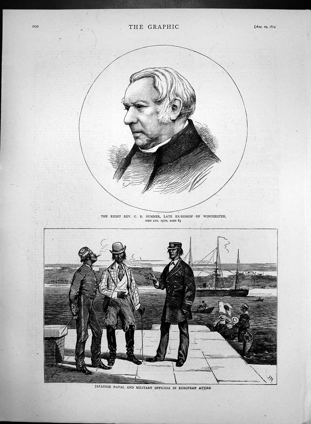 Original Old Antique Print Japanese Officers European Attire Rev Cr Sumner 1874