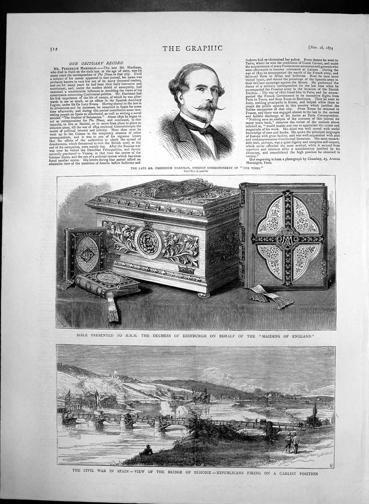 Antique Print Late Frederick Hardman Behobie Bridge Republicans Firing 1874