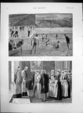 Antique Old Print Seaside Camp Filey Matrons Wedding Birmingham Hospital 1889