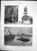Original Old Antique Print Sardinian Ship Statue Alexandre Dumas Paris 1883