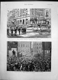 Original Old Antique Print Strike At Sydney Roman Catholic Mass Saragossa 1890
