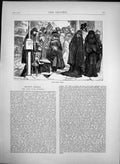 Original Old Antique Print Group People Wearing Veils In New York 1870 19th