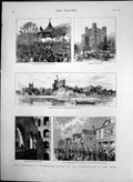 Original Old Antique Print Purchase Rochester Castle By Corporation Town 1883