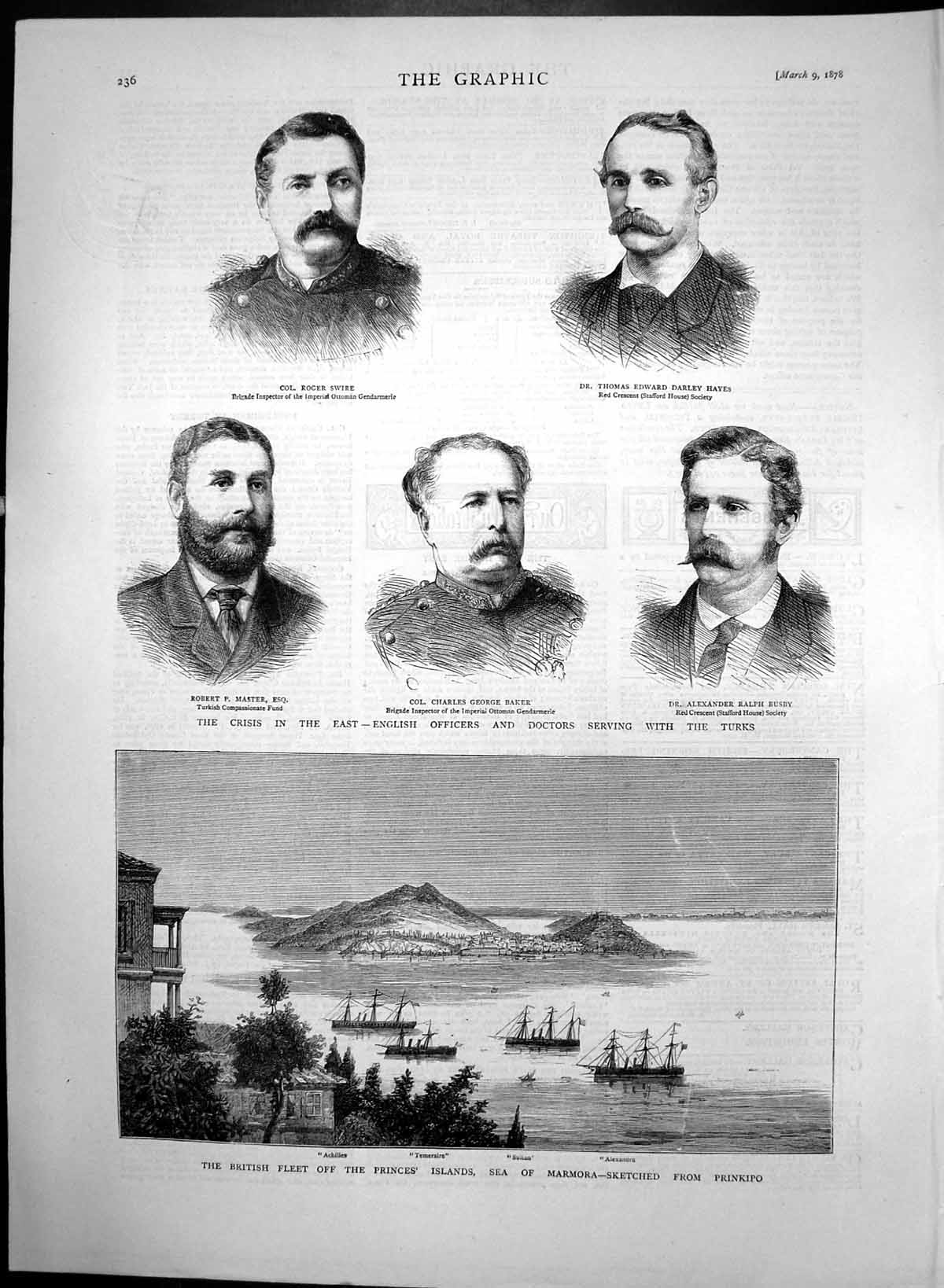 Antique Print British Fleet Princes Islands English Drs Officers Turks 1878