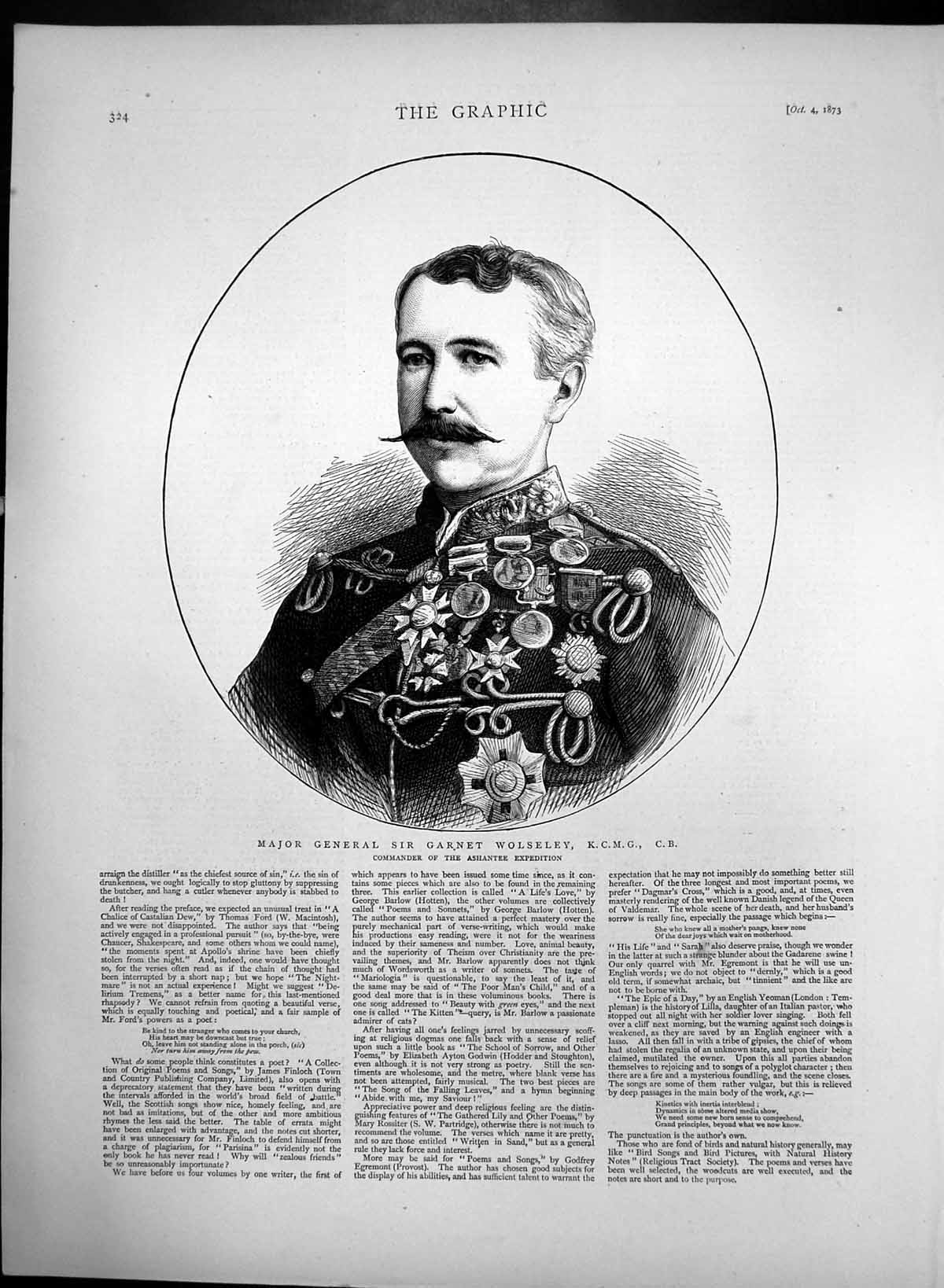 Antique Old Print Major Garnet Wolseley Commander Ashantee Expedition 1873 19th