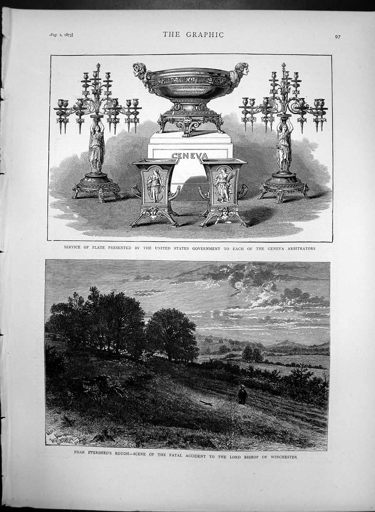 Old Antique Print Service Plate Presented Geneva Arbitrators From Us 1873 19th