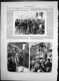 Original Old Antique Print Paris Bourse Railway Station Marionette Theatre 1874