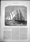Old Antique Print Anglo American Boat Race Between Sappho & Cambria 1870 19th