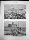 Antique Old Print Piazzo St Peters Vatican St Angelo Bridge Jubilee Day 1888
