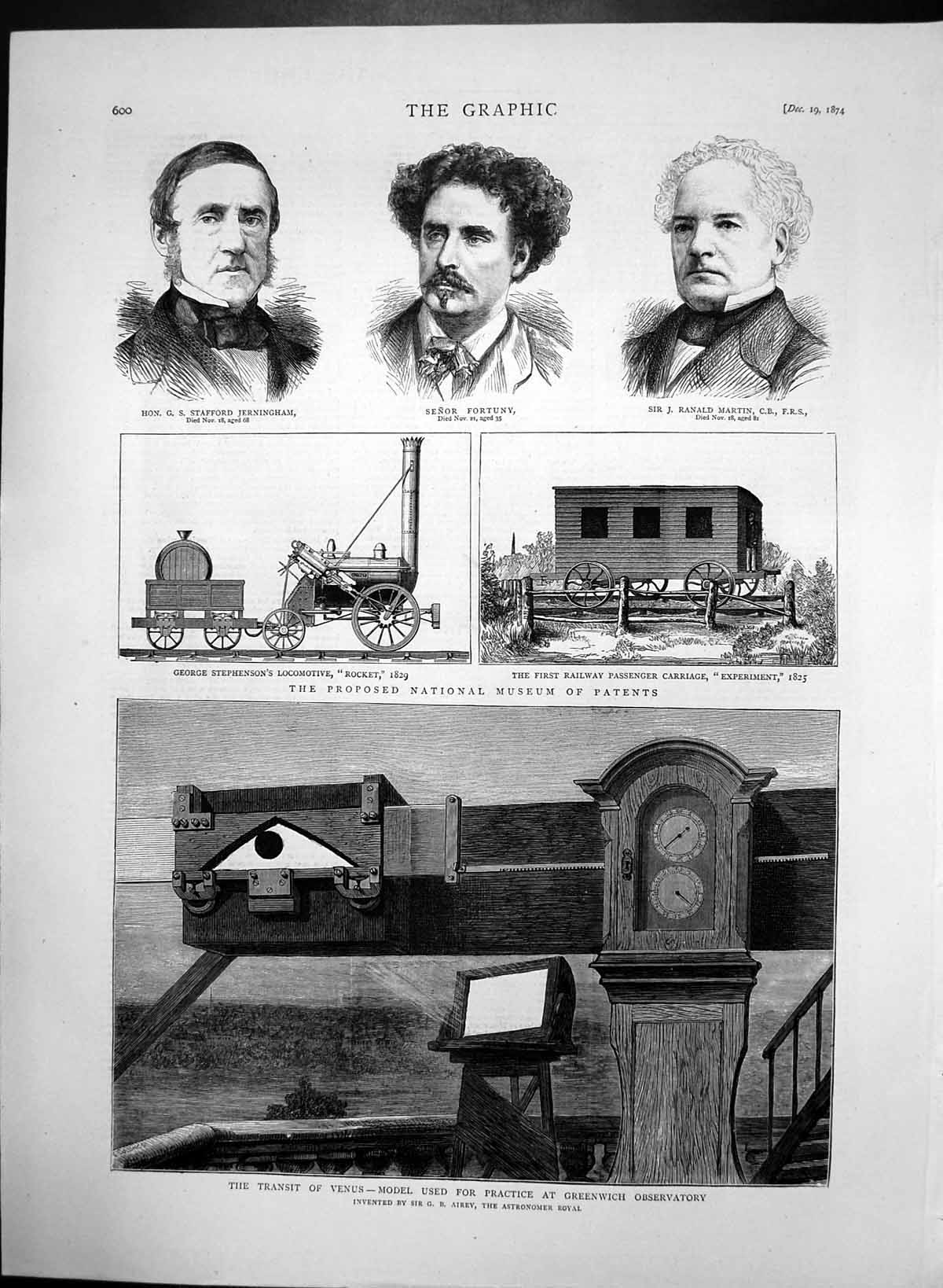 Antique Old Print Venus Model Greenwich Observatory Locomotive Rocket 1874 19th