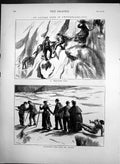 Original Old Antique Print Climbers In Switzerland Crossing Mer De Glace 1874