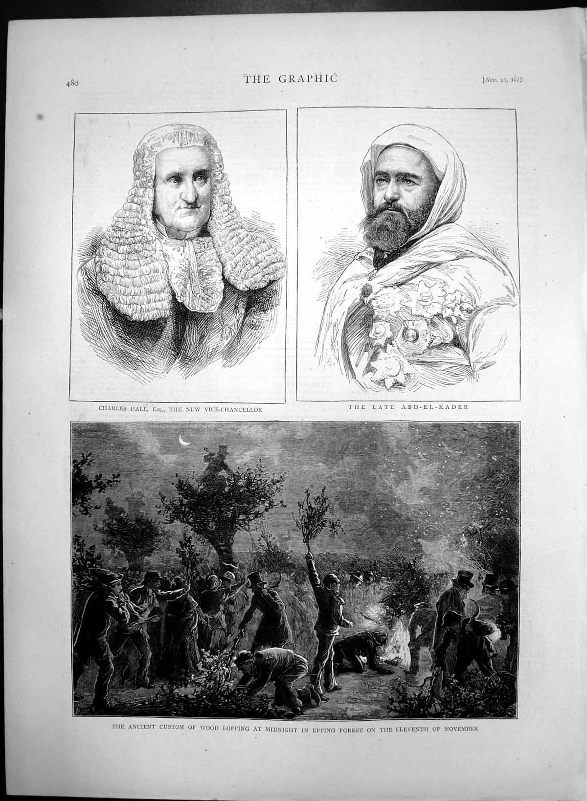 Antique Old Print Wood Lopping Epping Forest Charles Hall Vice Chancellor1873
