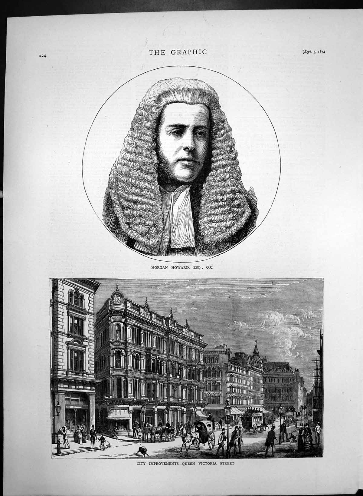 Antique Old Print City Improvements Queen Victoria St Morgan Howard Qc 1874