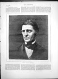 Original Old Antique Print Ralph Waldo Emerson American Philosopher 1874 19th