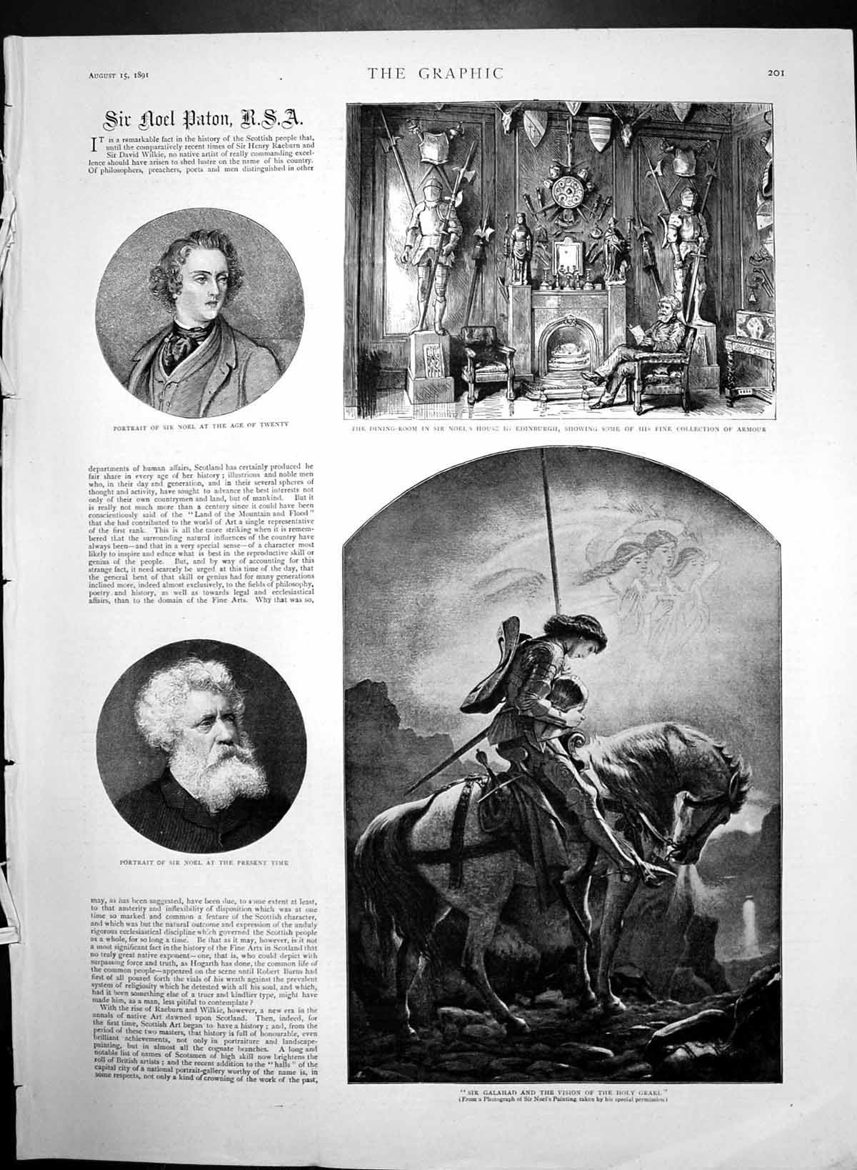 Antique Print Sir Galahad Vision Holy Grael Sir Noels House Edinburgh 1891 19th