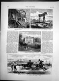 Original Old Antique Print Garrison Athletics Curragh Camp Newsham House 1874