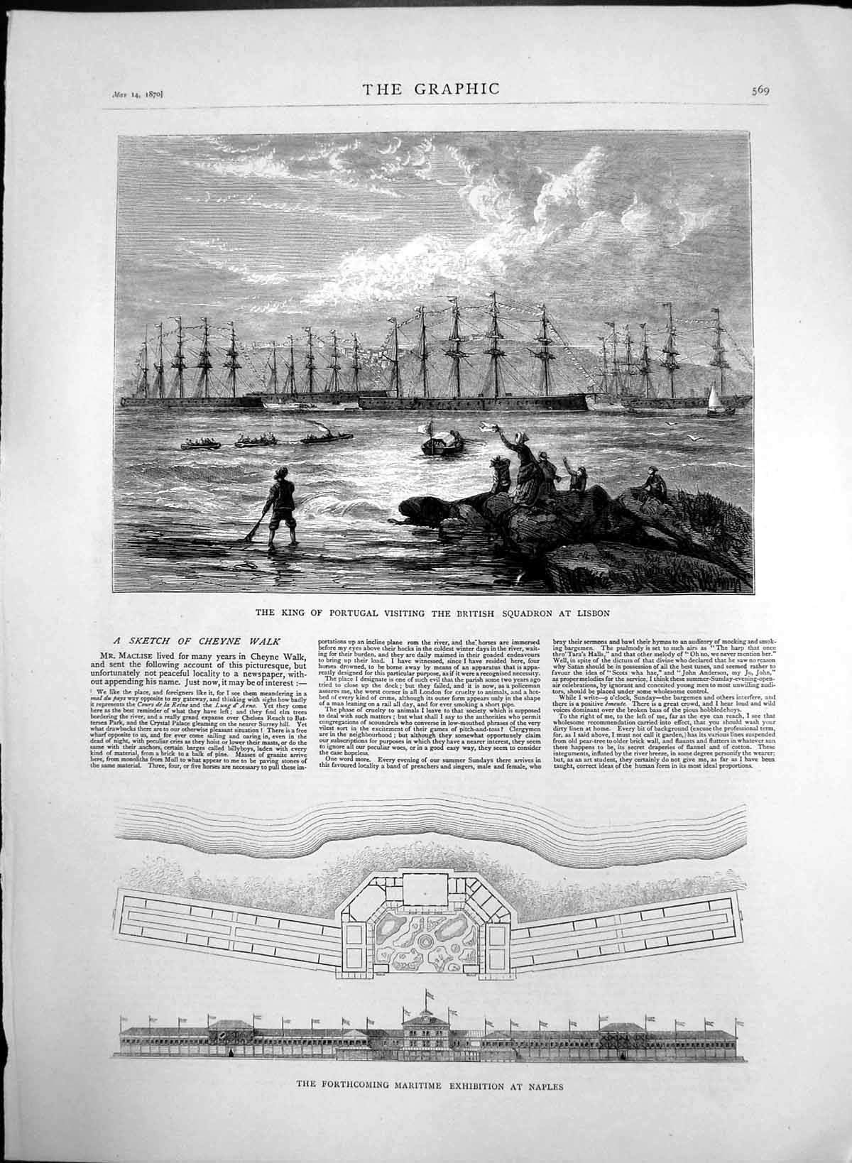 Antique Print Maritime Exhibition Naples King Portugal British Lisbon 1870 19th
