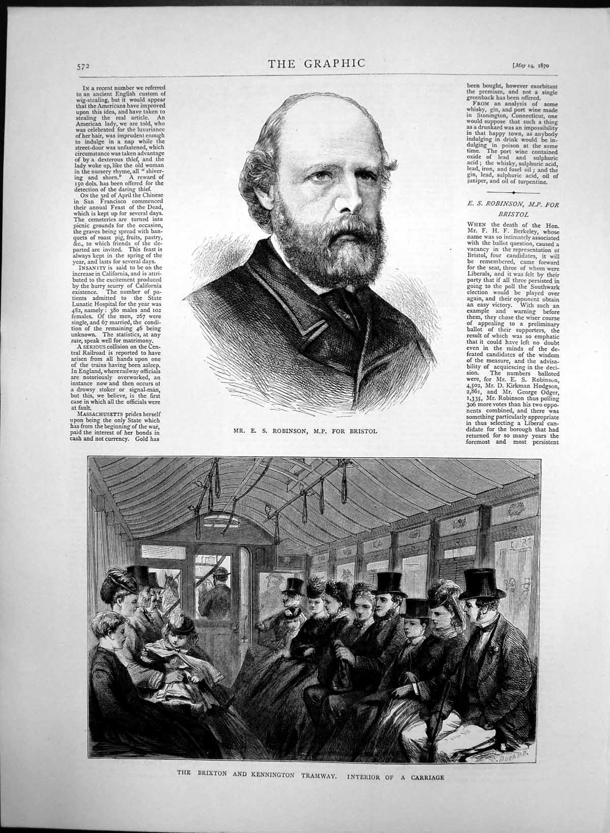 Old Antique Print Carriage Brixton Kennington Tramway Es Robinson Mp 1870 19th