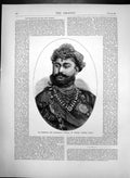 Old Antique Print His Highness Maharajah Holkar Indore Central India 1874 19th