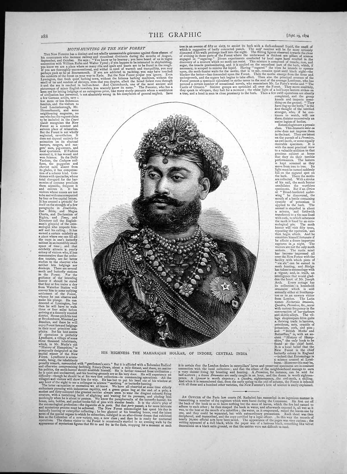 Old Antique Print His Highness Maharajah Holkar Indore Central India 1874 19th