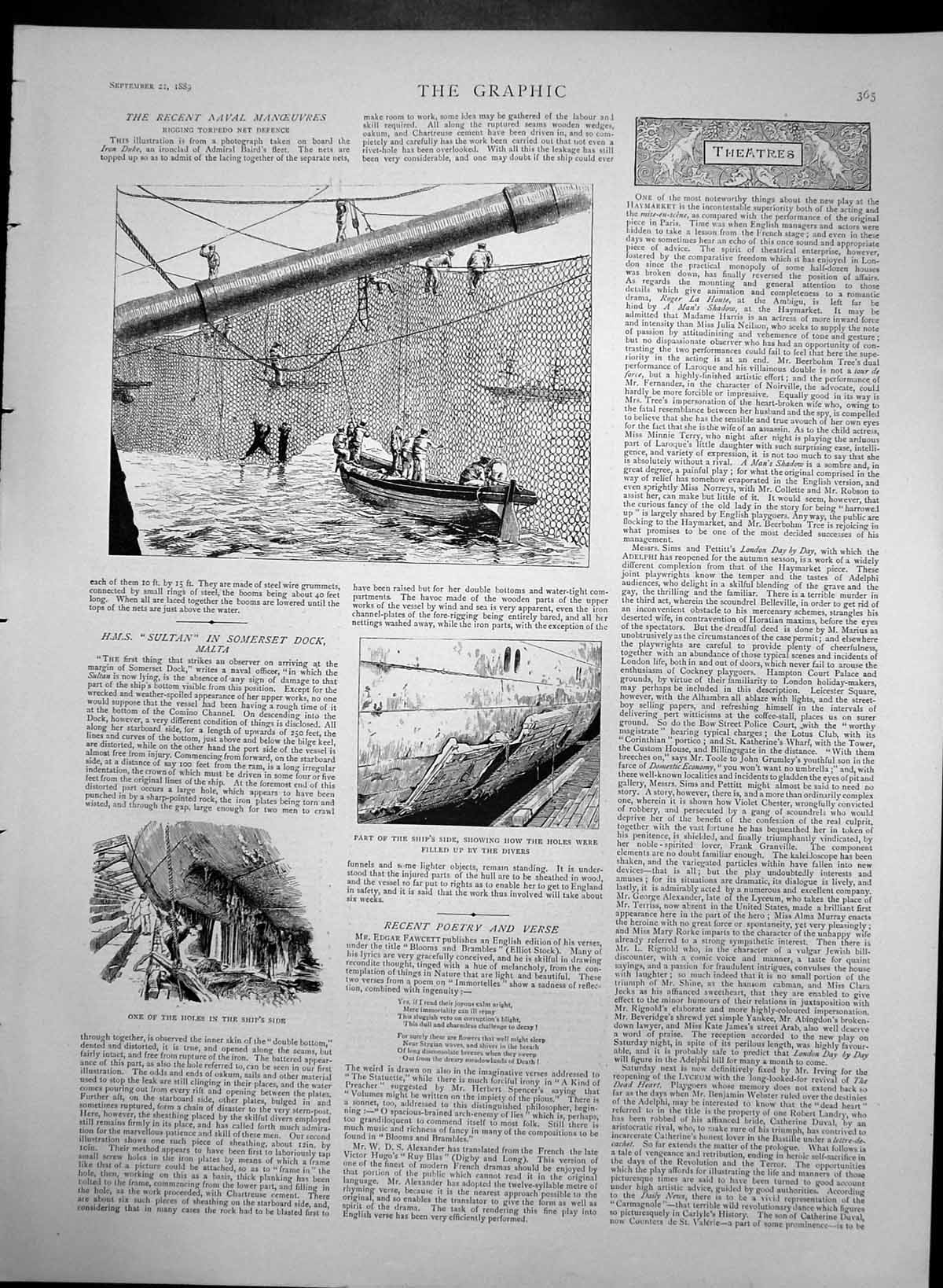 Original Old Antique Print Damage To Hms Sultan Somerset Dock Malta 1889 19th