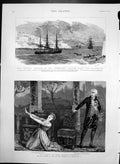 Antique Old Print La Tosca Garrick Theatre Hms Sultan Escorted Temeraire 1889
