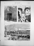 Old Antique Print General Pavias Troops Cadiz Apostles Gate Valencia 1873 19th