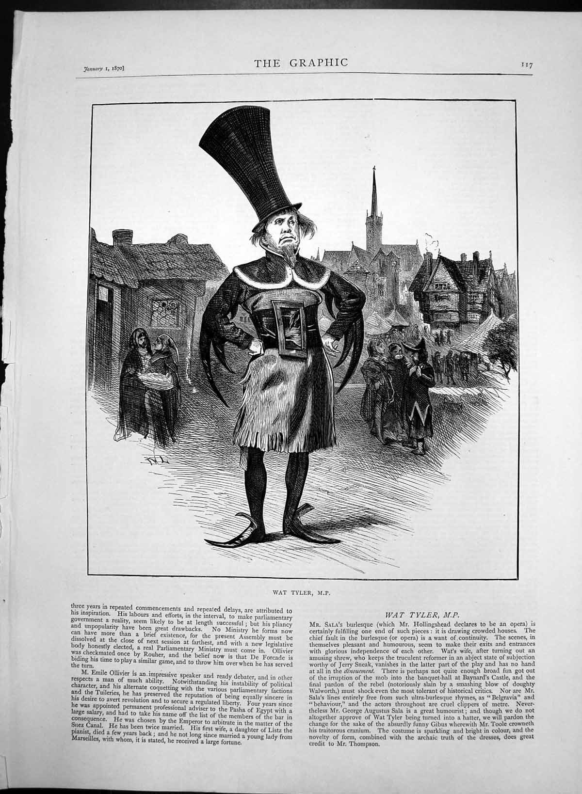 Original Old Antique Print Wat Tyler Mp George Salas Opera 1870 19th