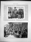 Original Old Antique Print A Morgue Merry Go Round Champs Elysees Paris 1874