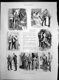 Original Old Antique Print Sketches Ball Room Differences Between Dancers 1889
