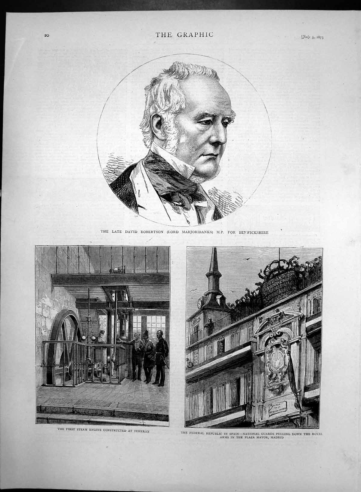 Old Antique Print Federal Republic Spain First Steam Engine Teheran 1873 19th