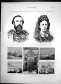 Original Old Antique Print Coronation King Norway Drontheim Queen Sophia 1873