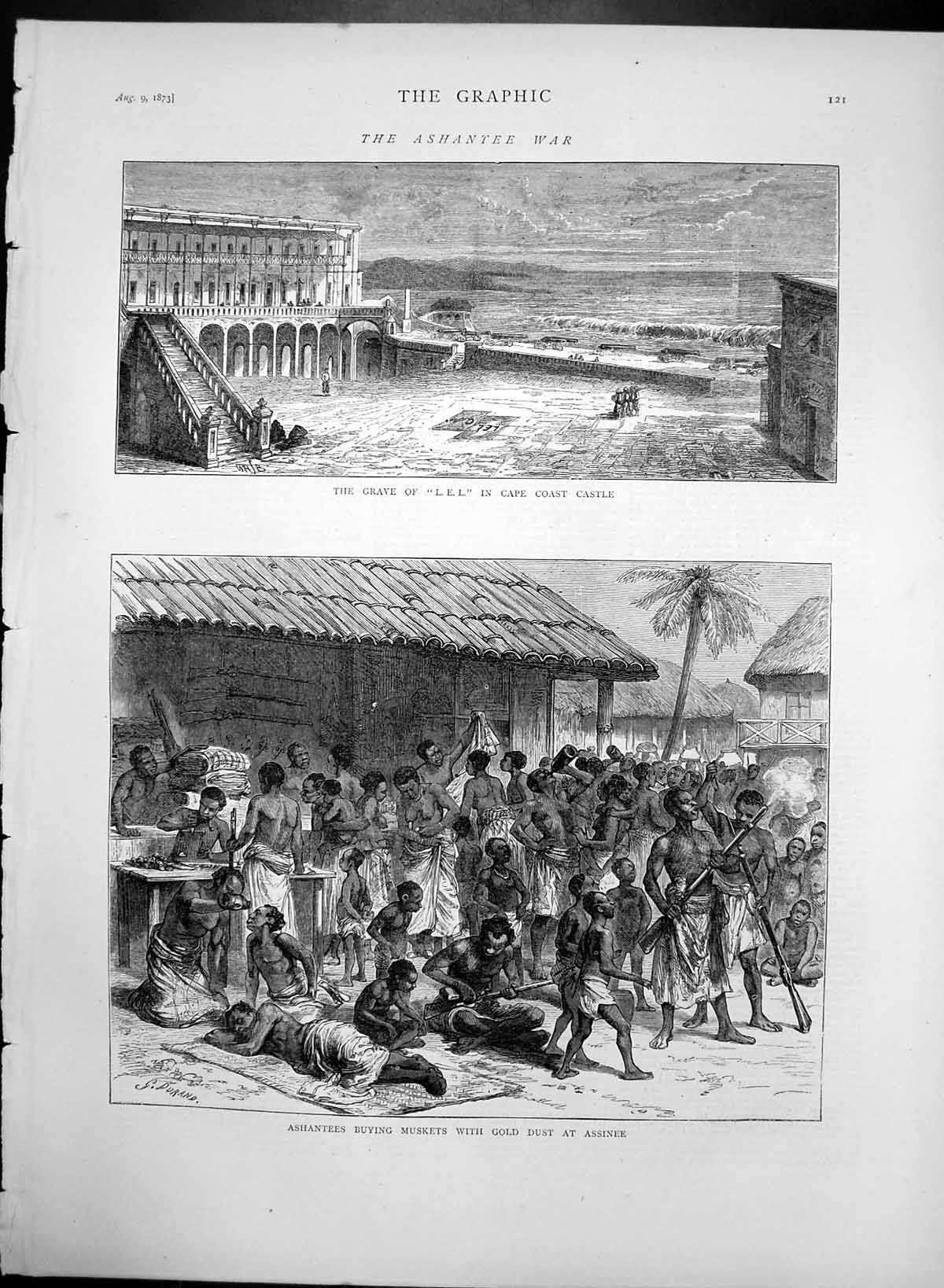 Antique Print Ashantees Buying Muskets Assinee Grave L E L Cape Coast 1873 19th